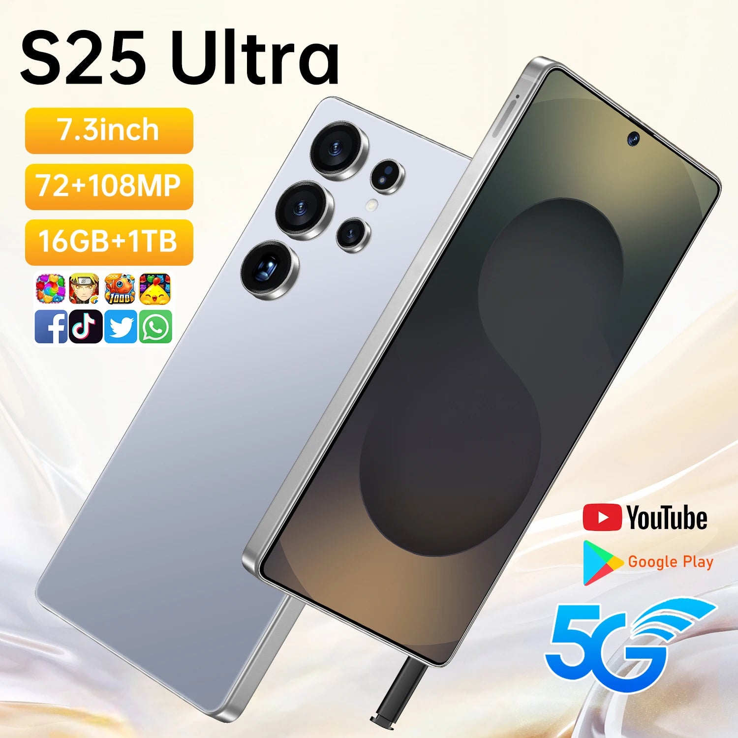 S25 Ultra 5G Smartphone 12GB RAM 512GB Storage - 7.3 Inch AMOLED Display Tidesmit