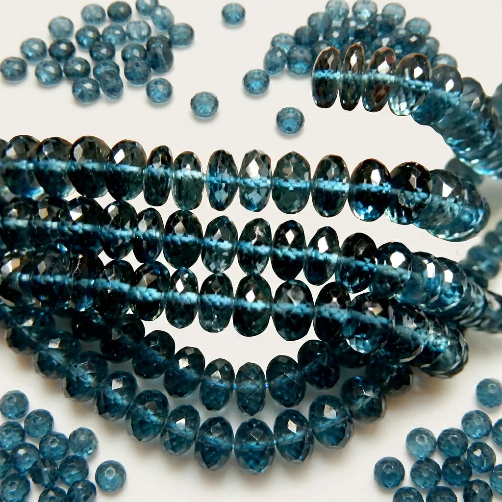 Blue faceted rondelle bead strands of loose gemstone beads for crafting.