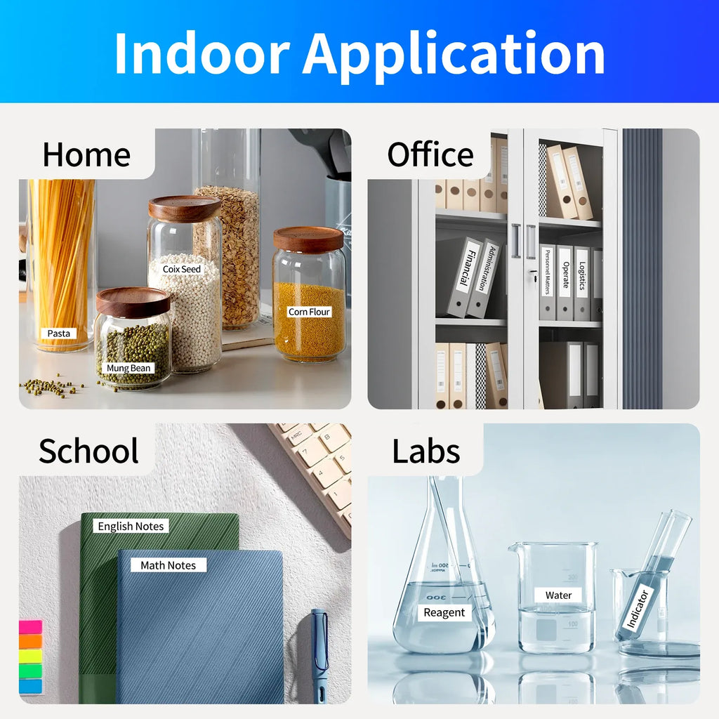 Promotional label tape indoor application card for home, office, school, and labs