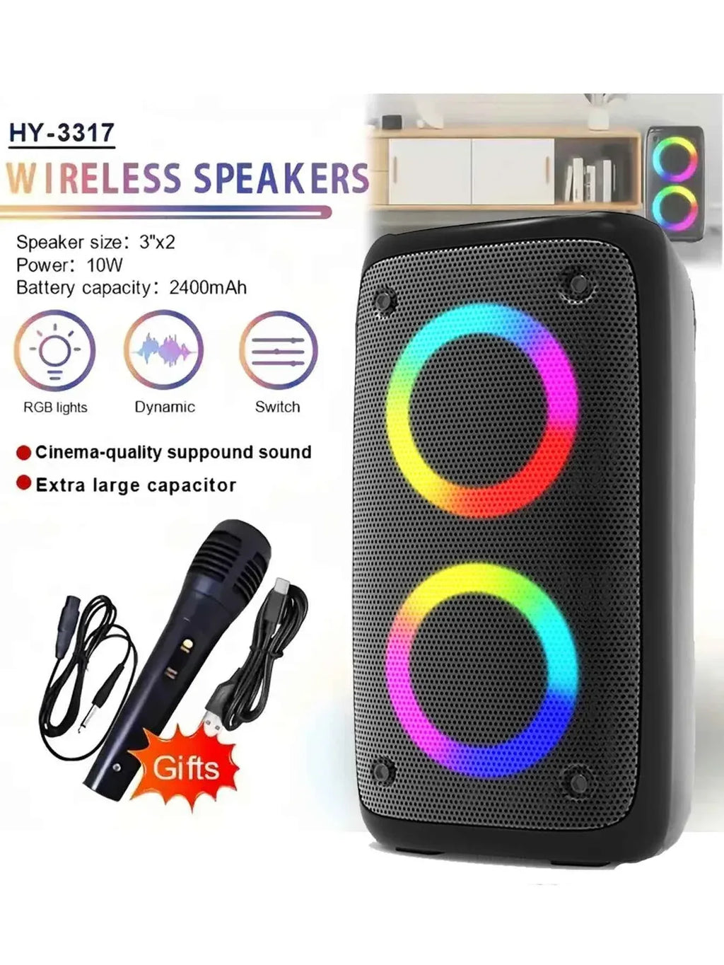 Portable Bluetooth Speaker - Dual 4 Inch Wireless DJ System Black My Store