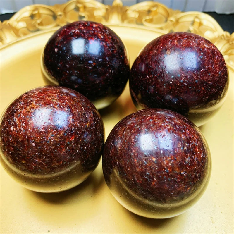 New Arrivals Natural Minerals Crystal Healing Stone Deep Red Rhodonite Sparking Mica Ball for Decoration Gift