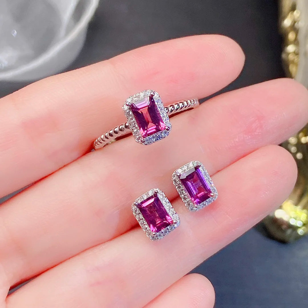 Luxury 925 Sterling Silver Women's Jewelry Set Gold Natural Garnet for Parties Weddings CMA Certified
