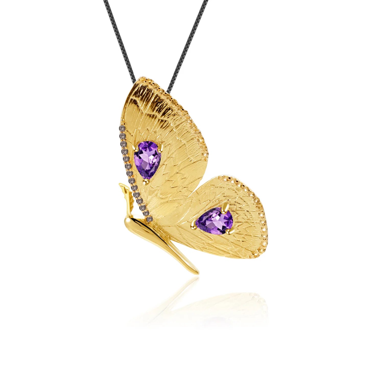 TIANSHE New Chinese Style Vintage Gold Butterfly Brooch Pendant S925 Pure Silver High-end Natural Amethyst Corsage