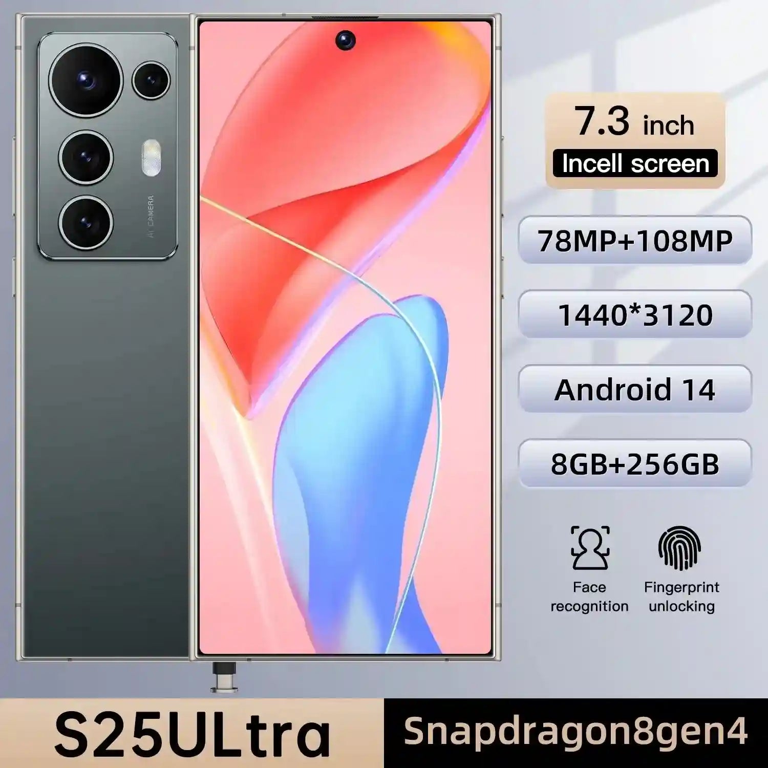 Tidesmit 7.3 Inch 5G Smartphone, 8GB RAM, 256GB Storage - Gray Tidesmit