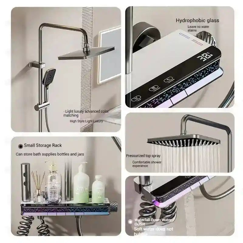 Tidesmit Digital Shower System with LED Temp Display - White Wall Mount Tidesmit