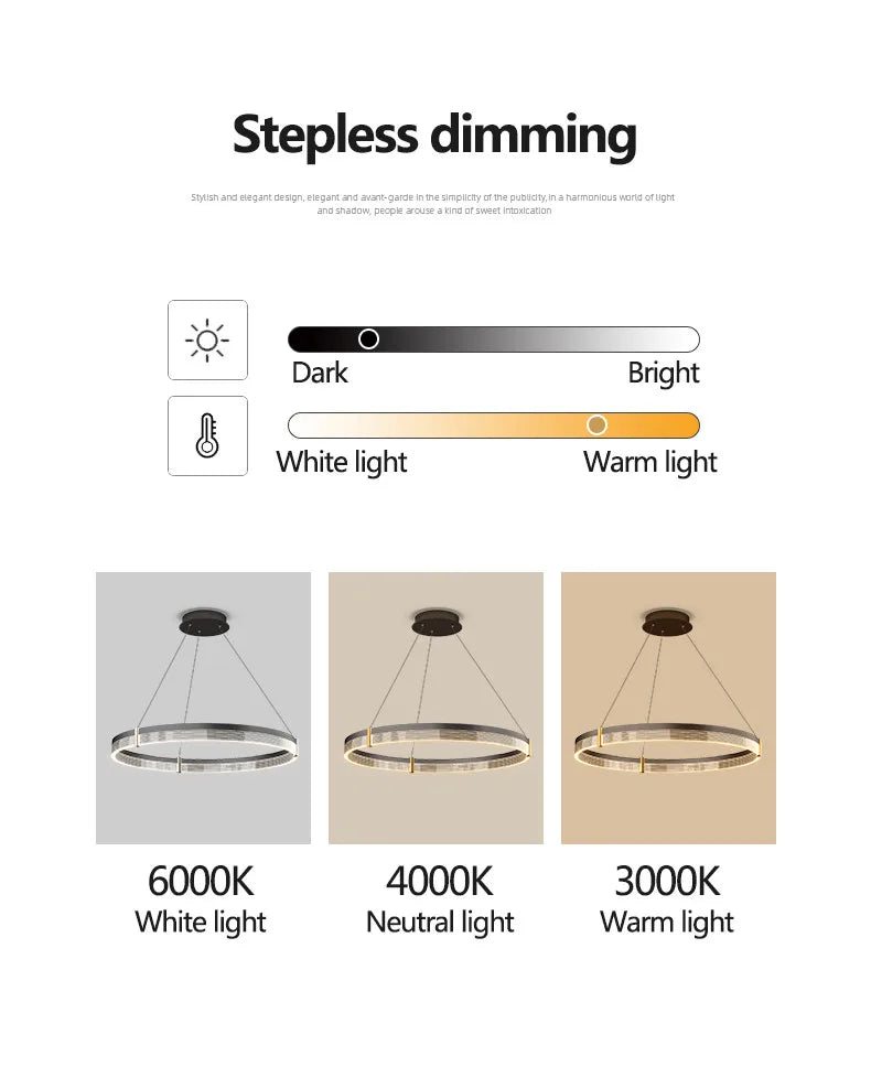 Nordic LED Ring Light Chandelier | Adjustable Color Temperature 3-Layer Tidesmit