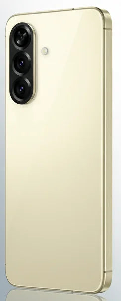 Gold smartphone back with triple-lens rear camera module and flash
