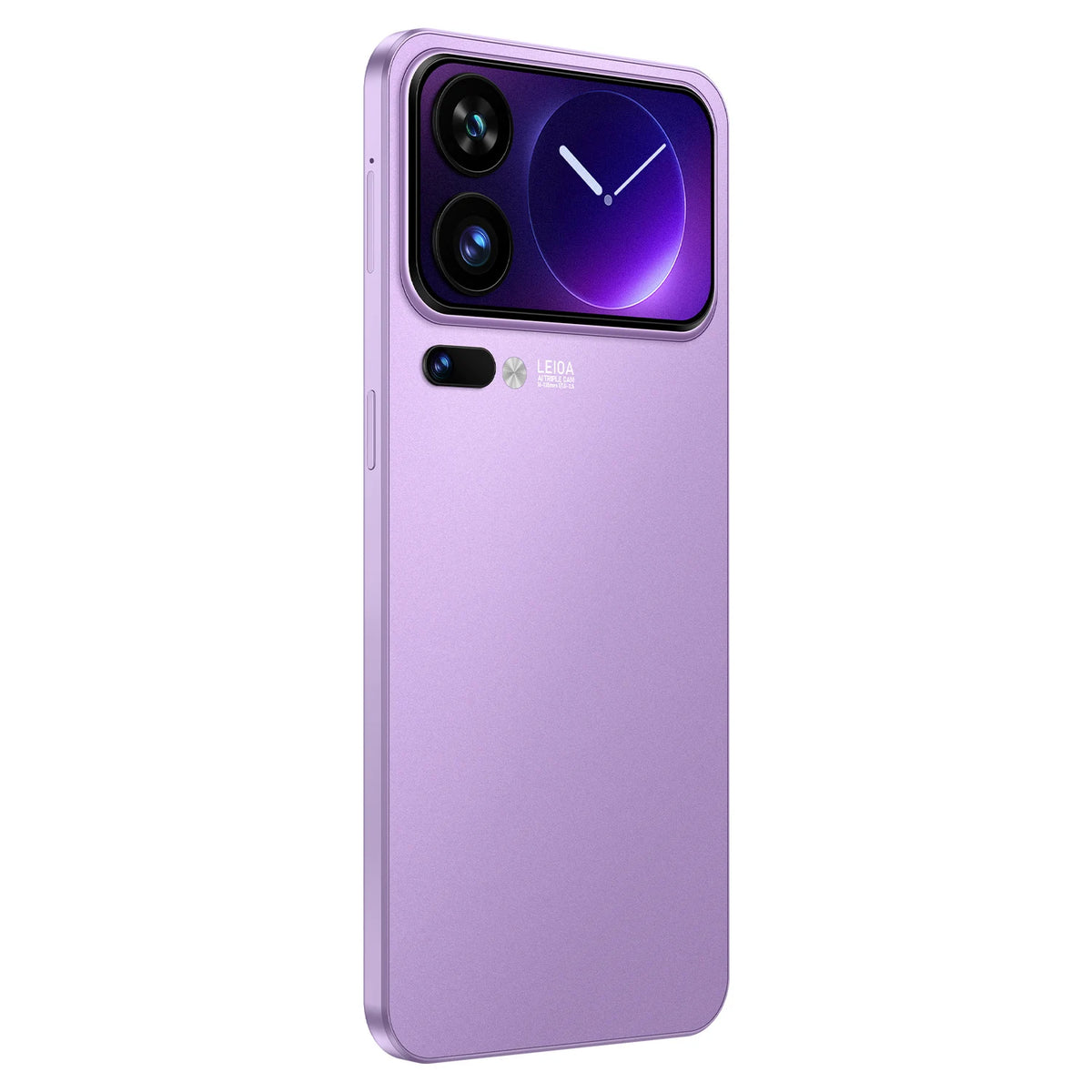 Purple 5G smartphone with dual cameras on the back and a smooth glossy finish