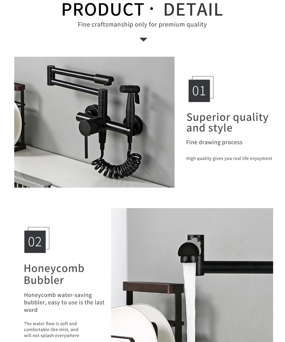 Wholesale Black Hot Sale Hot and Cold Pull Out Kitchen Mixer Tap Pot Filler Faucet Synchronize Airbrush Kitchen Faucet
