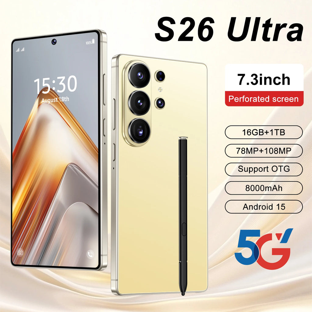 22GB+2TB 2026 S26 Ultra Smartphone for Dual-SIM 5G With High Definition Camera Unlocked Phones 144Hz 108MP LED