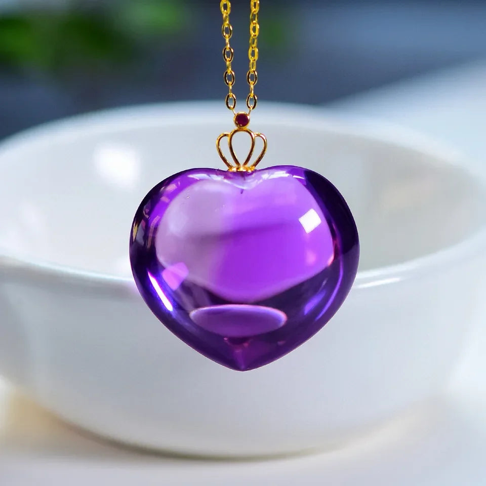 Natural Purple Amethyst Quartz Pendant Necklace 23mm Heart Jewelry Beads Women Men Necklace Brazil AAAAAA