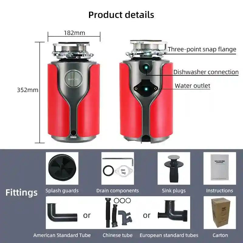 Food Waste Disposer 0.75HP 560W Two Stage Kitchen Shredder Tidesmit Tidesmit