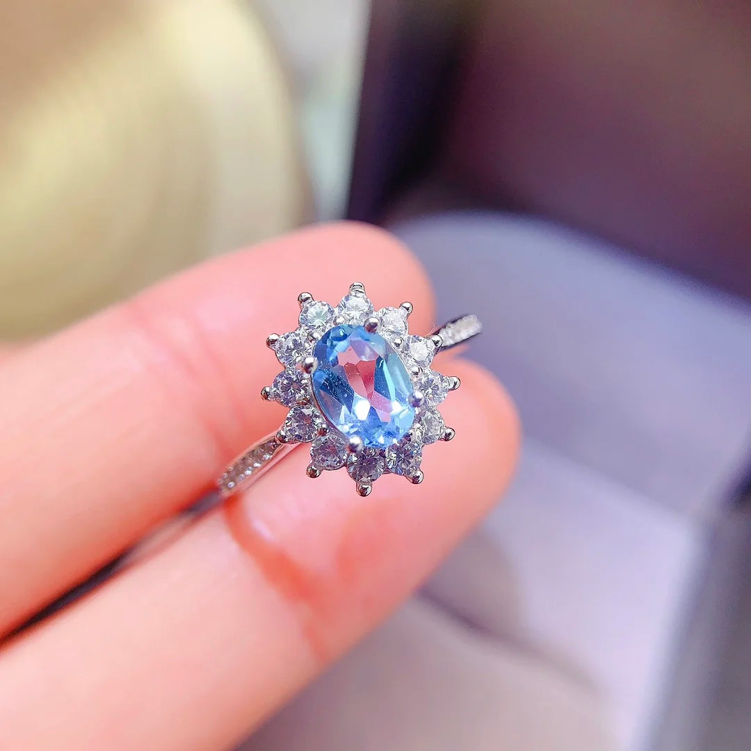 Hot Sale Natural Topaz S925 Sterling Silver Classic Engagement Rings Unisex Custom Design Wedding Anniversary & Party Gift