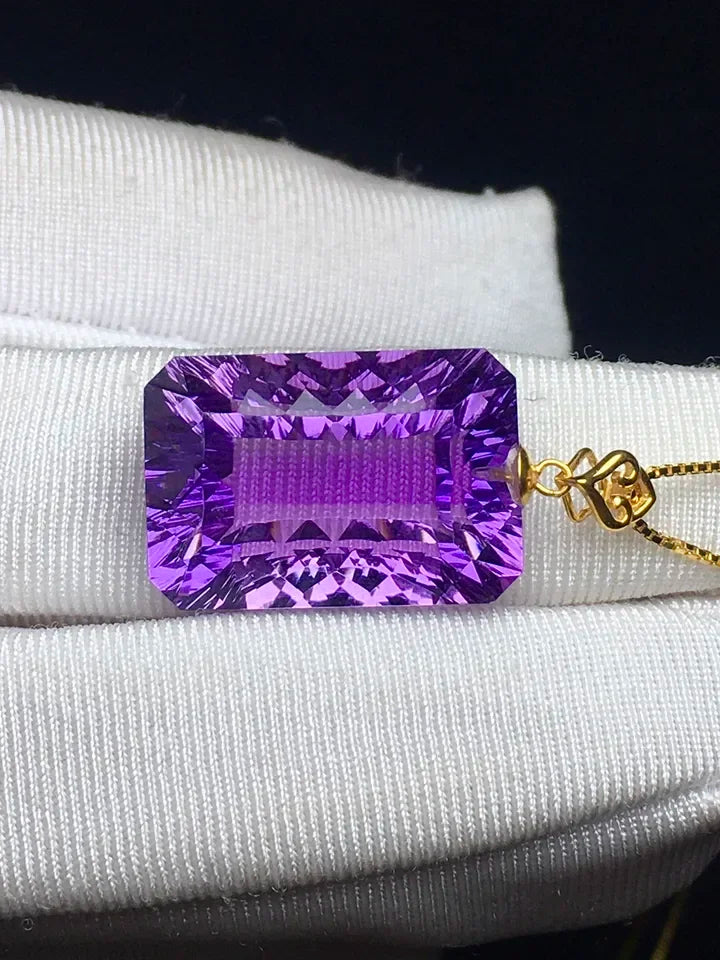 18mm Natural Purple Amethyst Pendant Necklace for Women Gift 18K Gold Healing Crystal Beads Stone Gemstone Silver Chains AAAAA