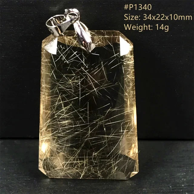 Natural Gold Rutilated Quartz Sterling Silver Pendant Necklace for Women & Men Healing Wealth Gift CCGTC Certified AAAAA