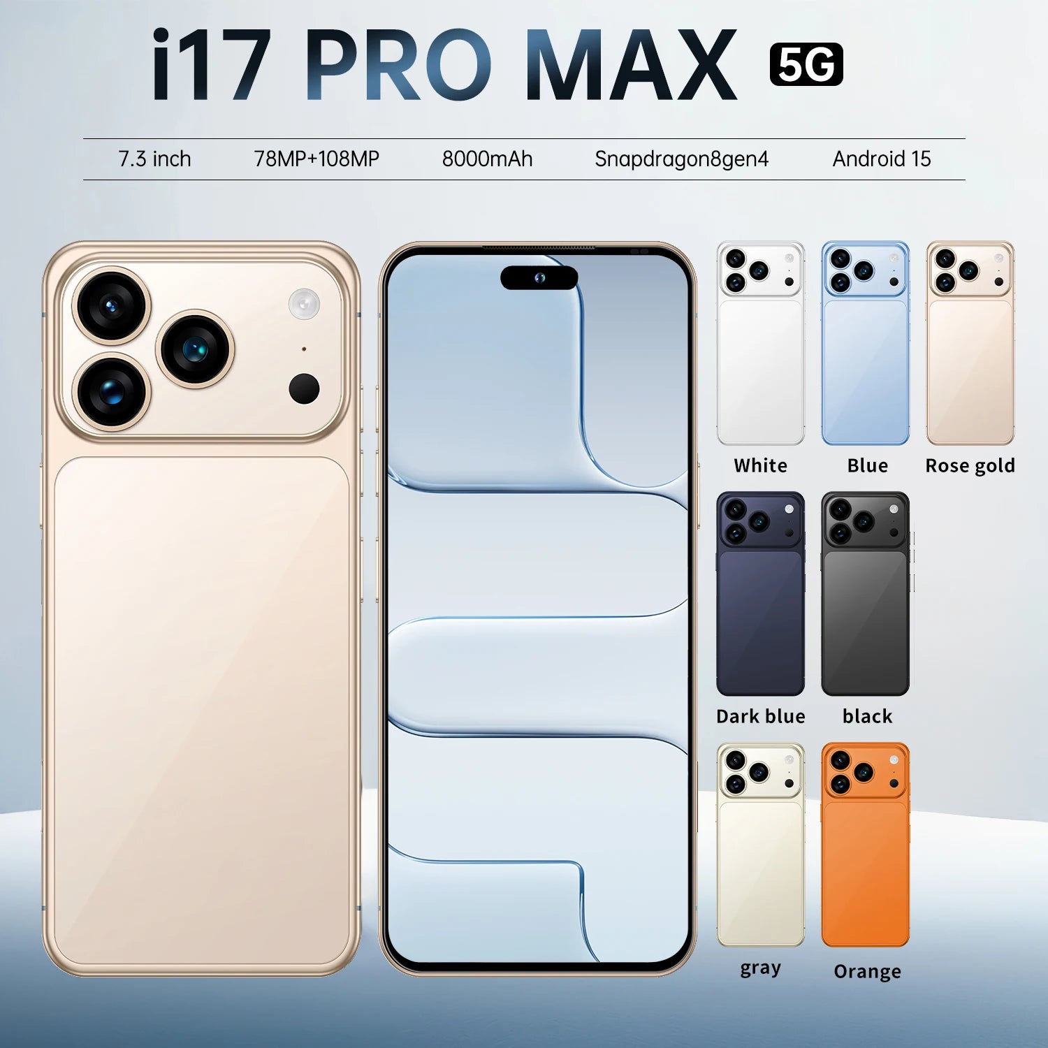 I 17 Pro Max 5G smartphone with 108MP camera, 16GB RAM, 1TB storage, and 8000mAh battery, fifth gallery view