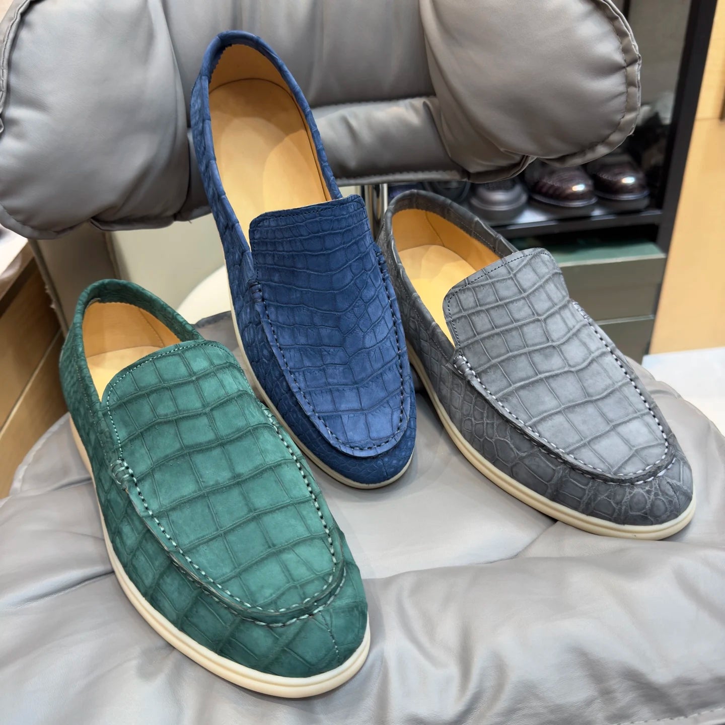 New Fashion Loafers Nubuck Crocodile Leather Shoes Men Office Business Formal Shoes Genuine Alligator Skin Italian Dress Shoes