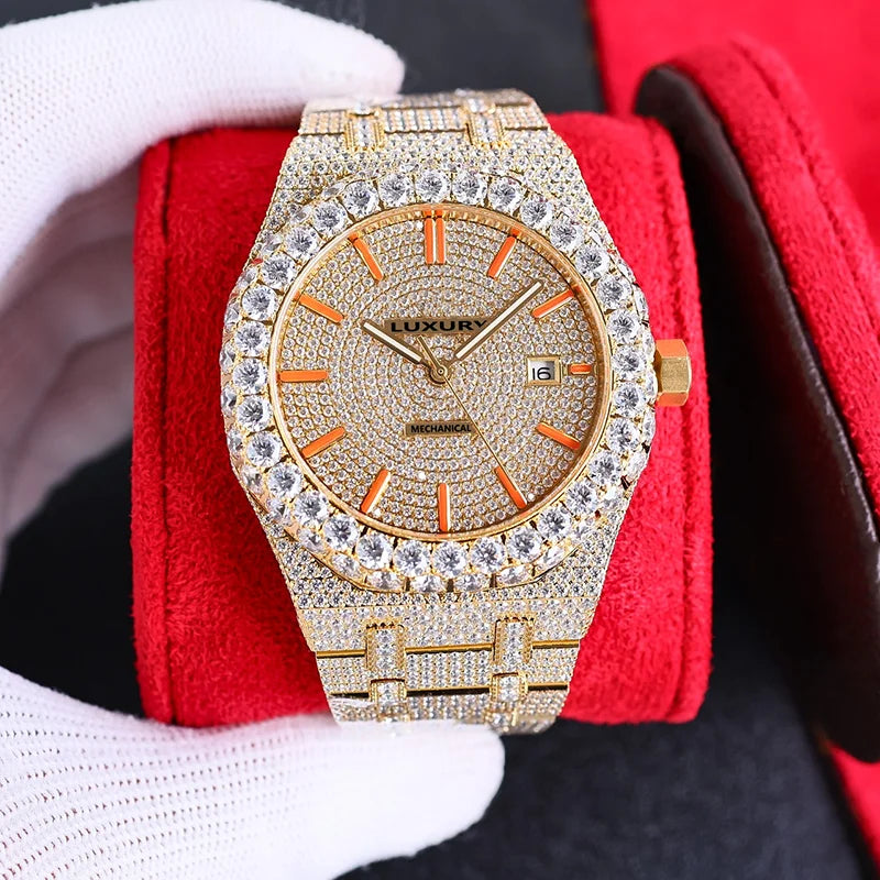 Wholesale Customized High Quality Iced Out Men's Mechanical Diver Watch Water Resistant with Moissanite & Diamond Tester