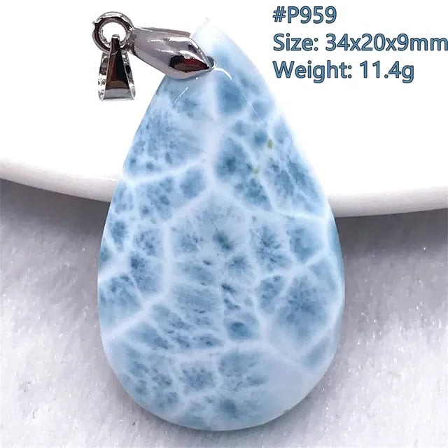 Natural Blue Larimar Trendy Necklace Pendant Women Men Gift Beads 925 Sterling Silver Dominica Water Drop Crystal Stone Jewelry