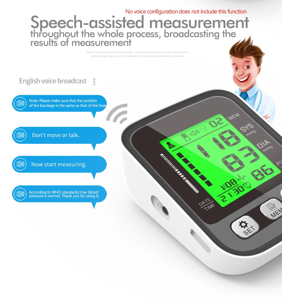 JYHealth Medical Digital Upper Arm Tensiometers BP Blood Pressure Monitor Heart Rate Meter Large Cuff Sphygmomanometer Tonometer