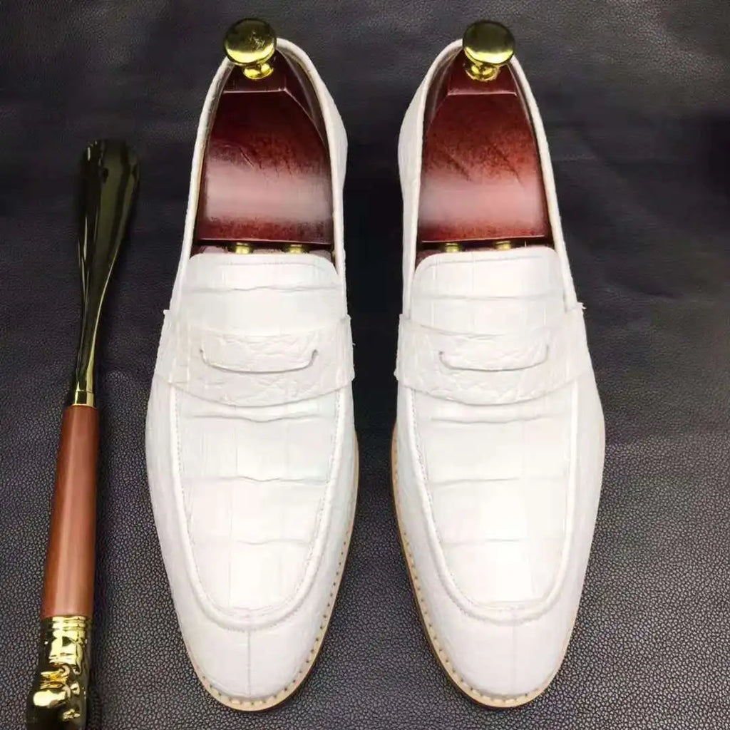 Slip-on Genuine Crocodile Leather Loafers Shoes Men White Color Alligator Handmade Shoes Man Goodyear Custom Wedding Men Shoes