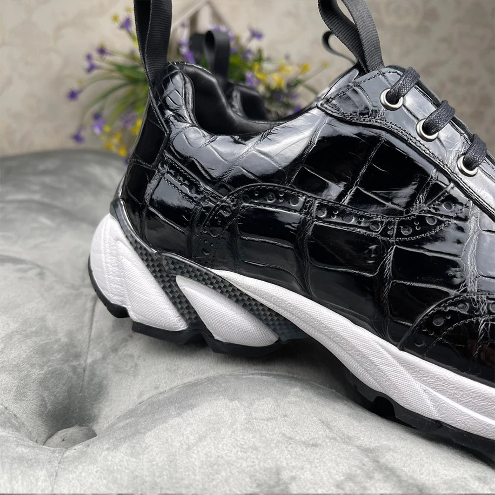 Trendy Crocodile Skin Leather Shoes Luxury Fashion Sneakers Rubber Sole Walking Style Shoes Sport Casual Shoes for Men