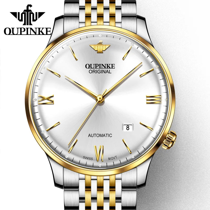 OUPINKE 3269 Original Luxury Ultra Thin Watch Men Automatic Mechanical Slim with Date Brand Leather Wristwatch Relogio Masculino