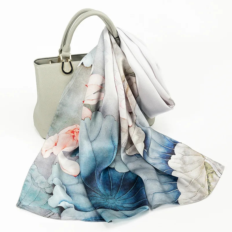 Custom Fashion Headwraps Women Silk Scarves Luxury Mulberry Silk Hijab Muslim Ultralight Ladies Scarf Digital Print