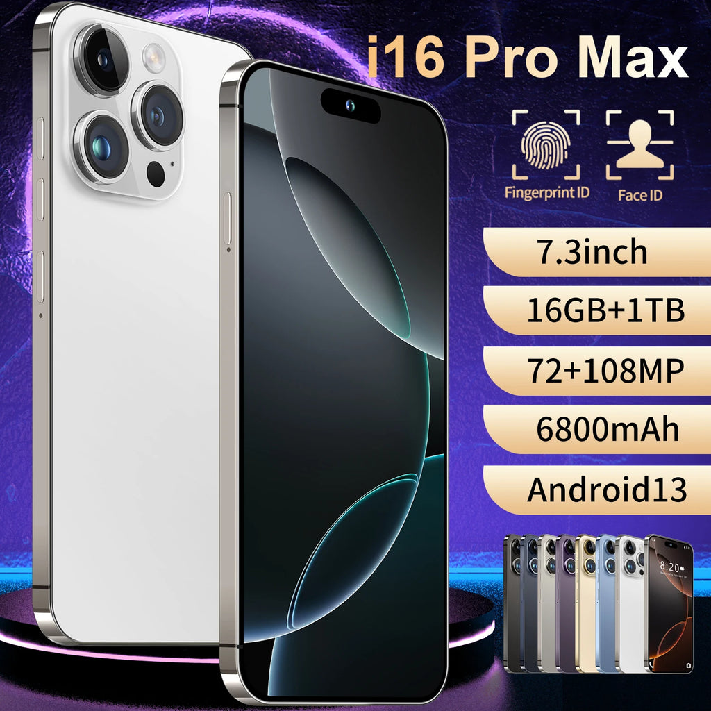 2024 I16 Pro Max 5G smartphone with 6.7 inch 120Hz LED display and 7000mAh battery side profile view