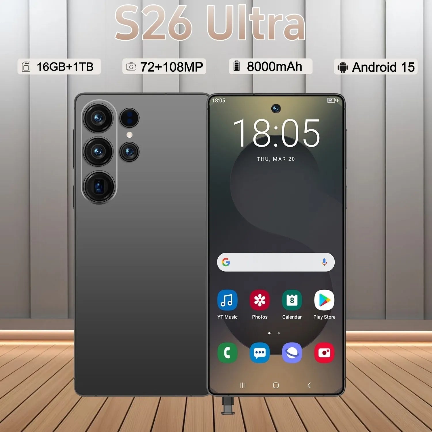 Tidesmit 5G Smartphone - 1TB Storage, 16GB RAM, Unlocked Dual SIM Black 16g 1TB Tidesmit