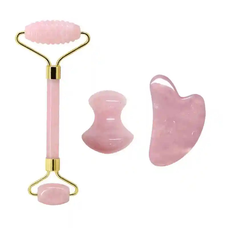 Rose Quartz Face Roller and Gua Sha Set - Premium Facial Massage Tool Massage Roller Tidesmit