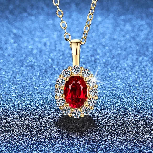 Platinum PT950 18K Gold Moissanite Cultivated Emerald Necklace Ruby Sapphire Light Luxury Classic Collarbone GRS Certified Women