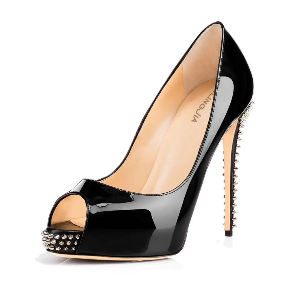 2019  Factory Wholesale Custom Sexy Rivets Heel Platform Leopard High Heel Pumps Shoes with Competitive Price
