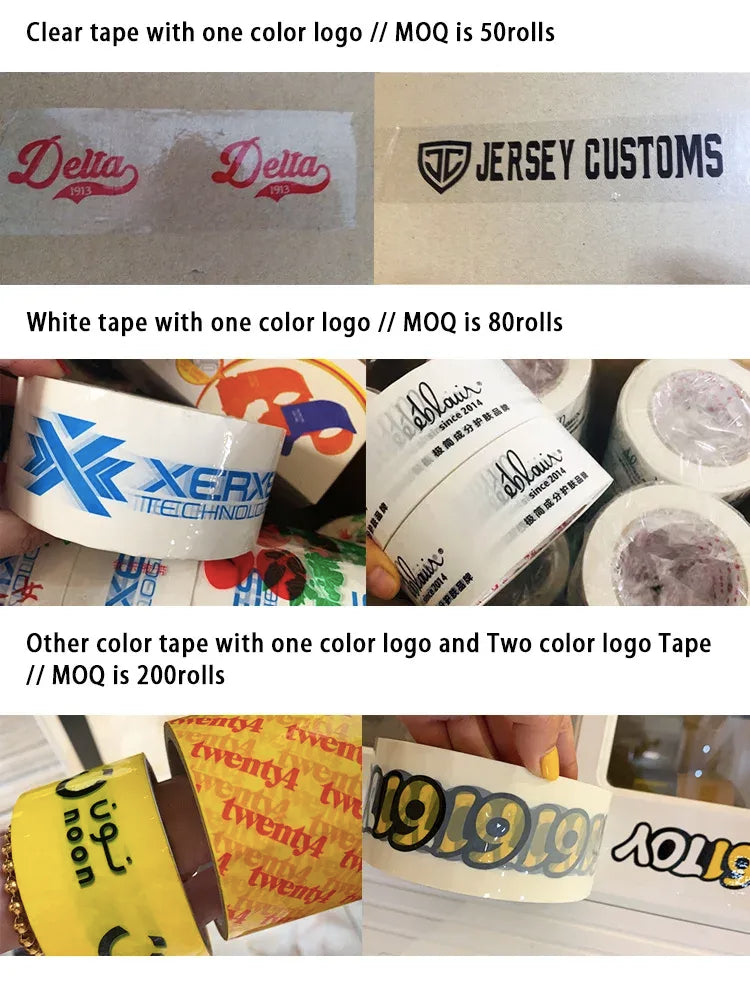Clear transparent tape roll with one-color logo prints