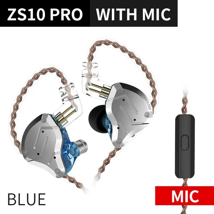 KZ ZS10 Pro 5-Driver HiFi Wired In-Ear Monitors by Tidesmit ZS10 Pro Blue Mic Tidesmit