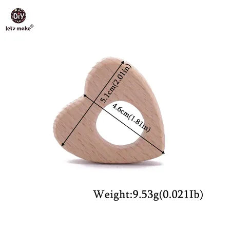 Natural wood heart teething ring for baby, safe teething toy for soothing sore gums.