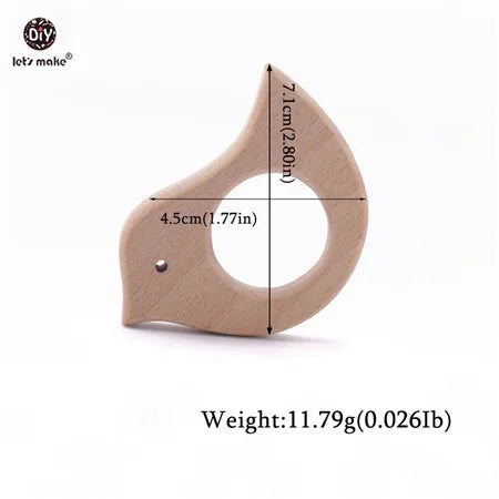 Natural wood bird-shaped baby teething ring in beige for soothing teething relief.