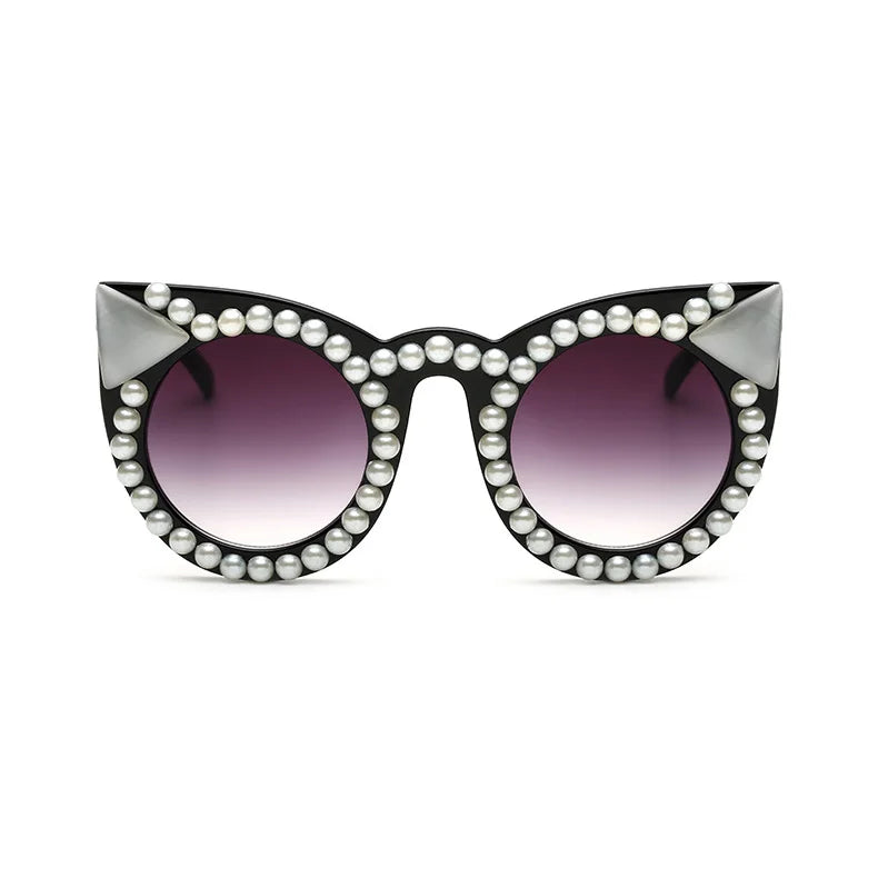 10828 Superhot Eyewear Luxury Women Cat Eye Jewels Pearl Rhinestone Sunglasses