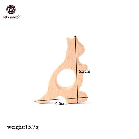 Natural wood kangaroo baby teething toy in beige for soothing teething relief.