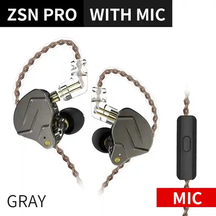 KZ ZSN Pro Hybrid Wired Earphones | High-Fidelity Studio Monitor In-Ear ZSNPro Gray Mic Tidesmit