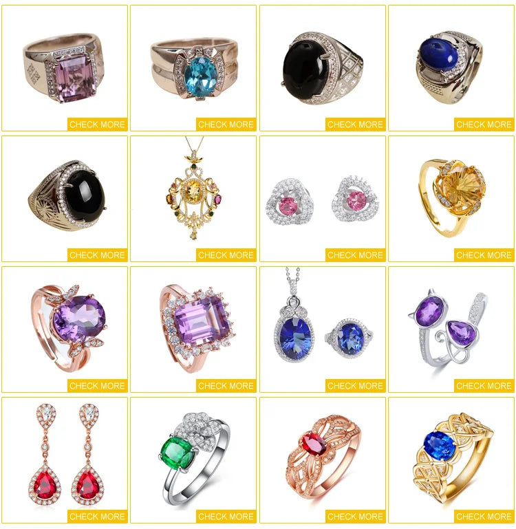 Gemstone jewelry collage with multiple rings and earrings thumbnails
