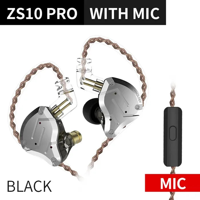 KZ ZS10 Pro 5-Driver Hybrid Hi-Fi In-Ear Monitors by Tidesmit ZS10 Pro Black Mic Tidesmit