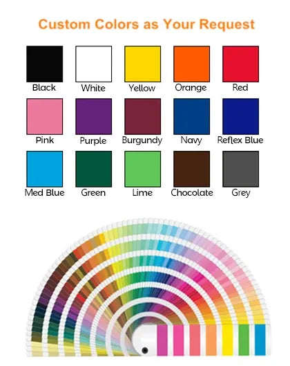 Color options chart with multiple label colors and a rainbow strip sample