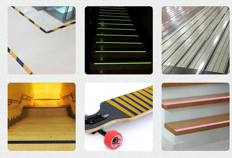 Non-slip safety grip tape strip sections with striped pattern for stair step installation