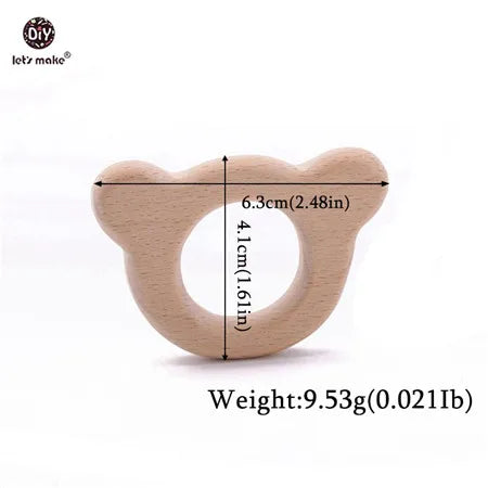 Natural wood bear teething ring for baby. Safe, eco-friendly wooden baby teething toy.