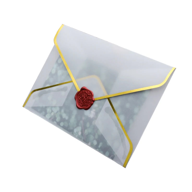 Eco-Friendly Durable Poly Mailing Bag 175x125mm Translucent Glass Paper Gift Envelope with Gold Line Wallet Type