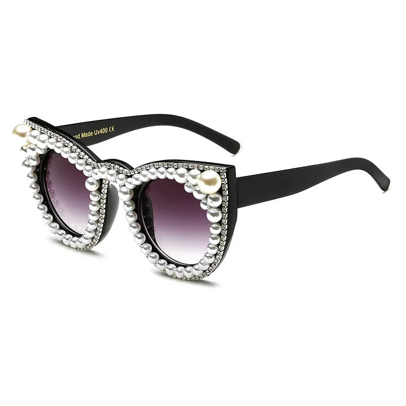 10828 Superhot Eyewear Luxury Women Cat Eye Jewels Pearl Rhinestone Sunglasses