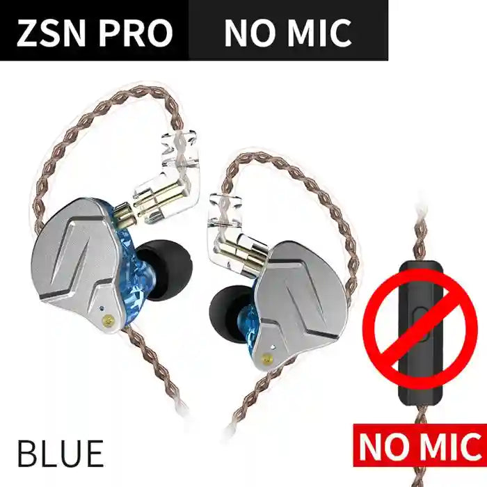 KZ ZSN Pro Hybrid In-Ear Monitors - Balanced Armature & Dynamic Driver ZSNPro Blue No Mic Tidesmit