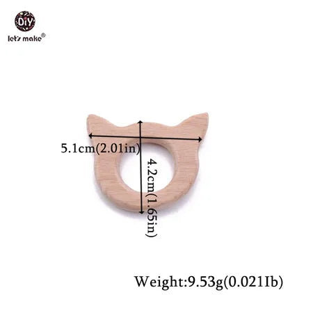 Natural wood cat teething ring for baby, beige, safe organic material for teething relief.