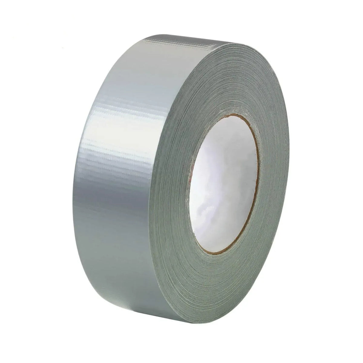 Gray cloth tape roll, angled view with paper core showing center